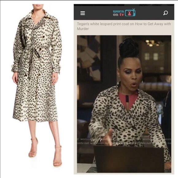 NWT SEA NY white leopard double breasted trench coat Size L - Picture 3 of 14